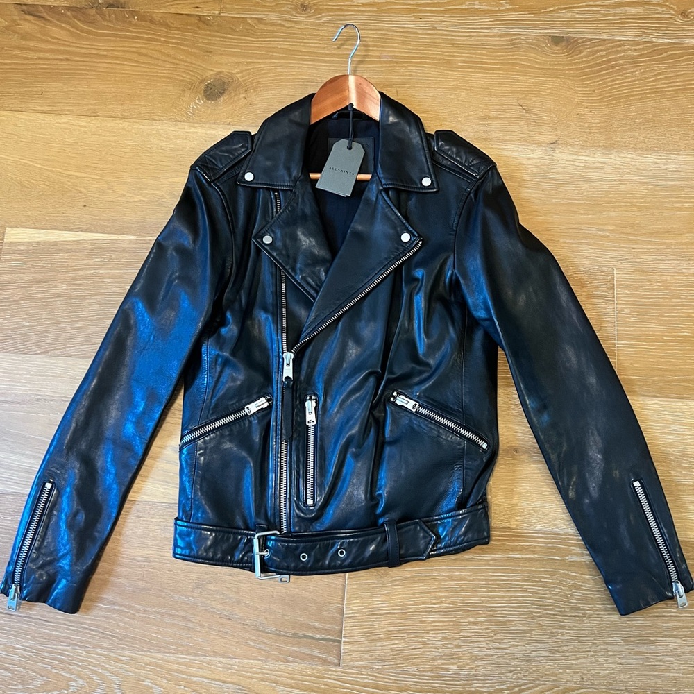Allsaints kahawa leather biker men XS new